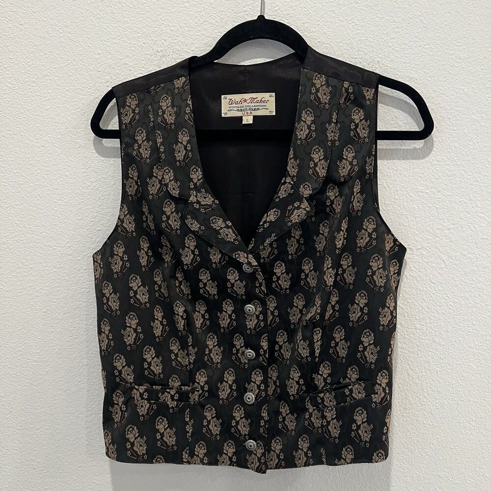 Men's Wah Maker Vintage Collection Floral Western Waistcoat Vest Large USA Made